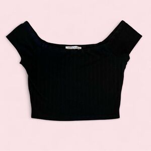 After Market Black Off-Shoulder Ribbed Crop Top